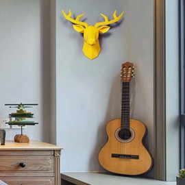 XYQXYQ Geometric Deer Head Wall Sculpture Modern Deer Horn Statue Wall Hanging 3D Deer Horn Decoration Gallery Living Room Wall Resin Animal Head Gift (Yellow)