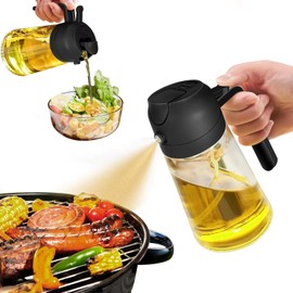 2pcs Oil Dispenser, Oil Sprayer Bottle For Cooking, 2 In 1 Oil Sprayer Bottle For Kitchen, 470ml Glass Oil Bottle With Nozzle, Olive Oil Dispenser, Oil Mister For Cooking, Salad, BBQ (Black)