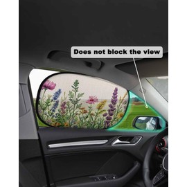 Car Window Shade Watercolor Wildflowers Floral Sun Shade Blocker Farmhouse Flowers Cling Window Cover Sun Glare and UV Protection for Baby Kids W22 X L14 x 2