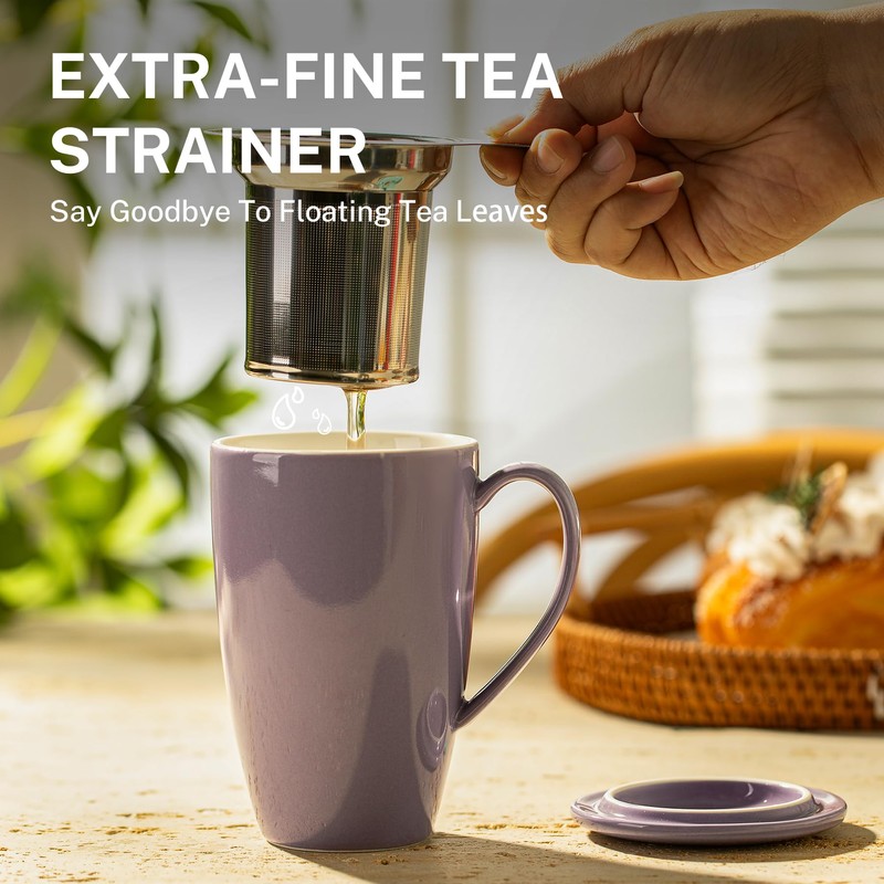 Sweese 15 OZ Porcelain Tea Mug with Infuser and Lid,