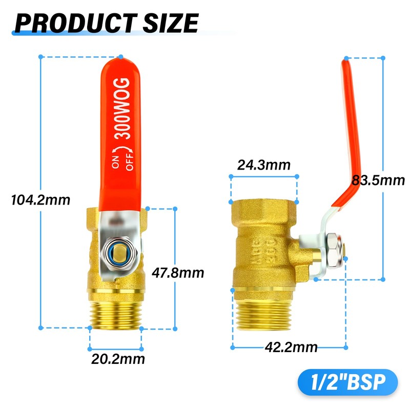 TAILONZ PNEUMATIC 6PCS 1/2 Inch Brass Mini Ball Valve Shut
