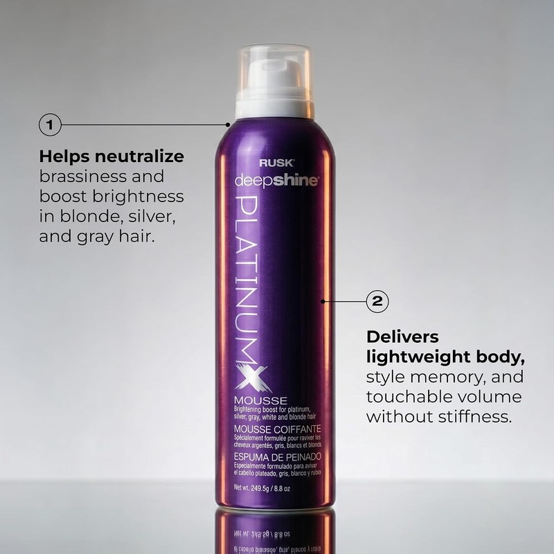 RUSK Deepshine PlatinumX Mousse, Lightweight, Alcohol-Free, for Platinum, Blonde, Gray,