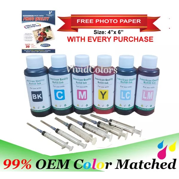 Vivid colors CISS CIS 6X100ML dye refill Ink alternative(no