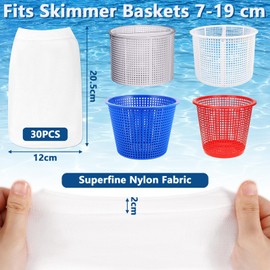 POWZOO 30 pieces pool skimmer socks, filter socks, pool, skimmer socks, swimming pool skimmer filter sieve net, reusable skimmer basket net, for filtering leaves, foam, insects and hair.