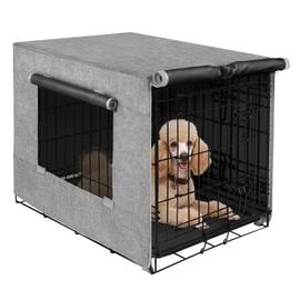 Akinerri Dog Crate Cover with Mesh Window, Double Door Waterproof Pet Kennel Cover, Durable 600D Polyester Protective Cage Cover for 36 Inch Dog Crate - Grey