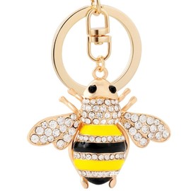 Bling Little Bumble Bee Crystal Animal Cute Insect Honeybee Car Keychain Car Bag Pendant Key Ring Purse Wallet Charm Decor (Yellow)