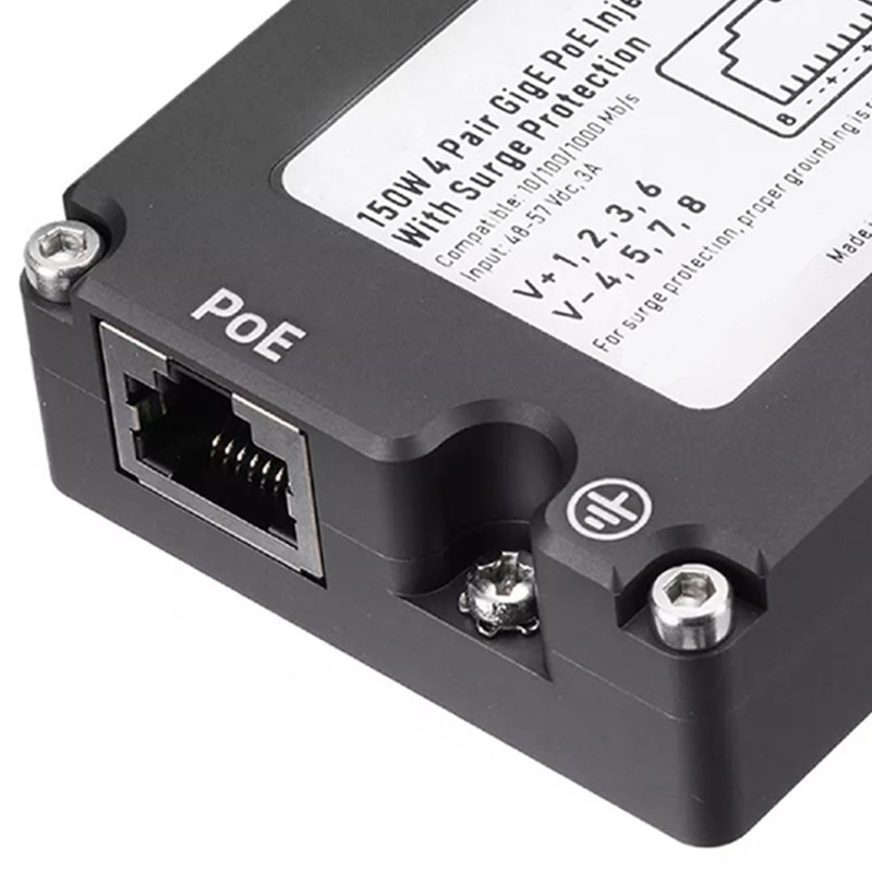 150W DC 48‑57V GigE PoE Injector with ABS Surge ESD