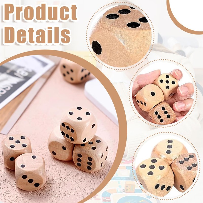 IKOPFLN Pack of 5 Large Wooden Dice 30 mm