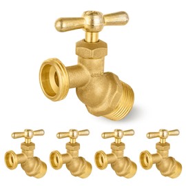 5-Pack HeSun Brass No-Kink Hose Bibb Valve, 1/2" MIP Inlet x 3/4" MHT Outlet, Garden Hose Faucet/Valve
