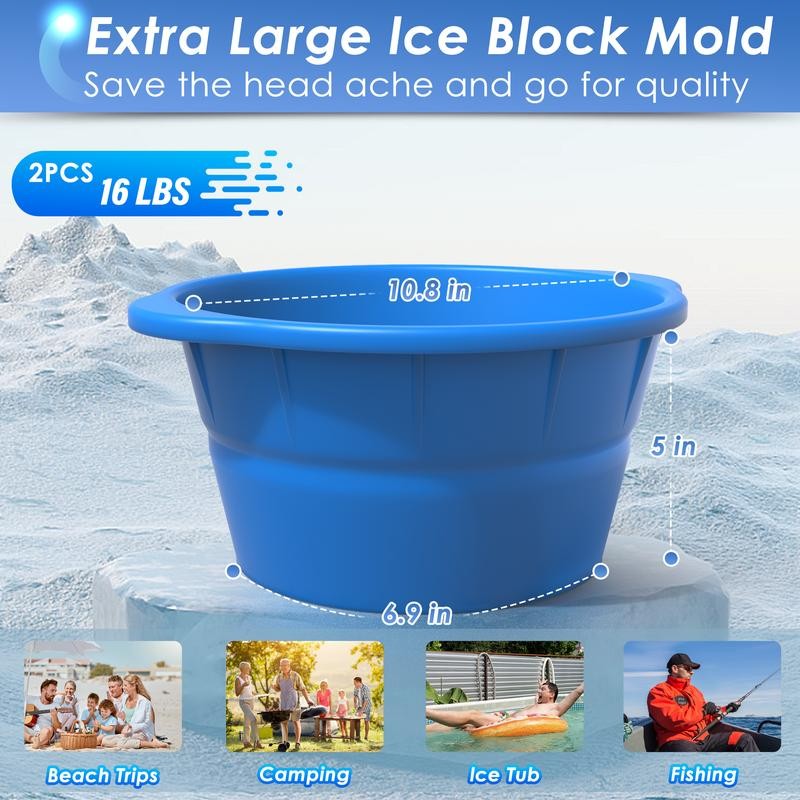 IPOW 2Pack Extra Large Ice Block Molds,16LBS Reusable Giant Ice