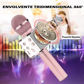 Micrófono Karaoke Bluetooth Inalámbrico Portátil con Luces LED