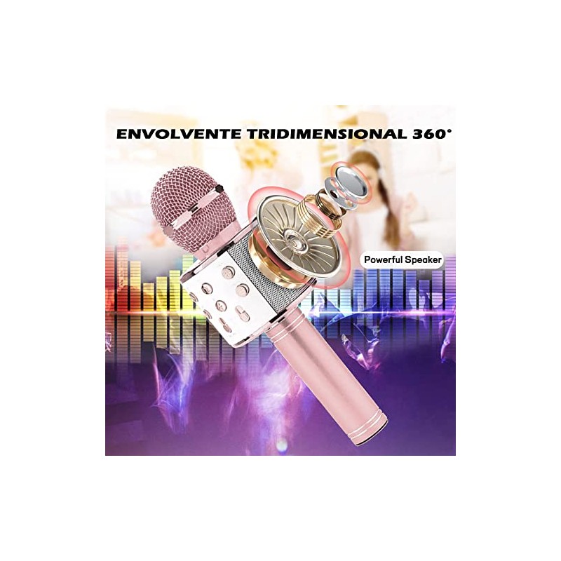 Micrófono Karaoke Bluetooth Inalámbrico Portátil con Luces LED