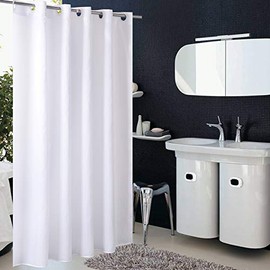 Homehold Hookless White Shower Curtain, Fabric Bath Curtain For Bathroom, Waterproof Curtain Liner (180 * 180 CM)