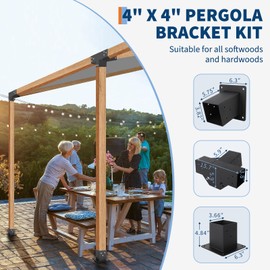 4''x4'' Pergola Bracket Kit,Heavy-Duty 15°Slanted Roof Mount for Wood Posts,Angled Gazebo DIY Kit, Outdoor Garden 4-Way Wall Brackets(3PCS)