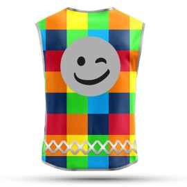 REEFLEXX High Visibility Children's Safety Vest, Increased Visibility in Traffic, School, Bicycle or Car, Square Mix Smiley - Size M