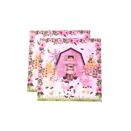 40pcs Farm Animals Napkins 13 x 13 Inch Pink Barnyard Cow Party Decorations Animals Themed Disposable Paper Napkins for Girls Boys Baby Showers Birthday Party