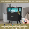 JOONEE Black Nightstand with Charging Station and LED Lights,Modern Bedside