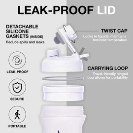 LocknLock Shake It Bottle Pro with Handle, Travel/Fitness/Sports Protein Shaker for Shakes/Smoothies, BPA Free, Tritan Plastic, 28 oz, Off White