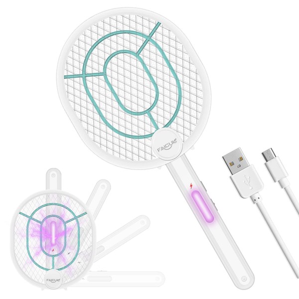 Faicuk Upgraded Foldable Bug Zapper Racket 2 in 1 Rechargeable Electric Fly Swatter Racket
