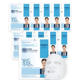 DERMAL Hyaluronate Collagen Essence Facial Mask Sheet 23g Pack of 10 - Hydro Boost Moisturizing for Dry Skin, Smoothing Fine Lines Wrinkles, Daily Skin Treatment Solution Sheet Mask