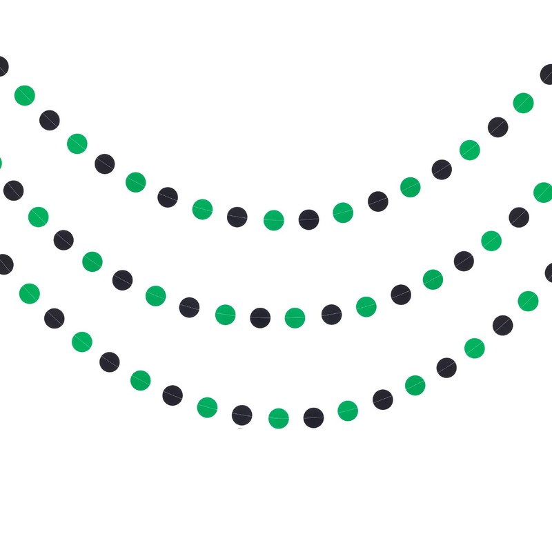 WEVEN Green and Black Paper Garland Circle Dot Party Banner