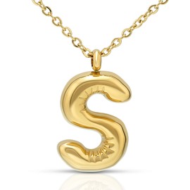 Joacii 18K Gold-Plated Bubble Initial Letter Pendant Necklace for Women Chunky Custom Puffy Alphabet Letter Name Drop Necklace for Men, Stainless Steel