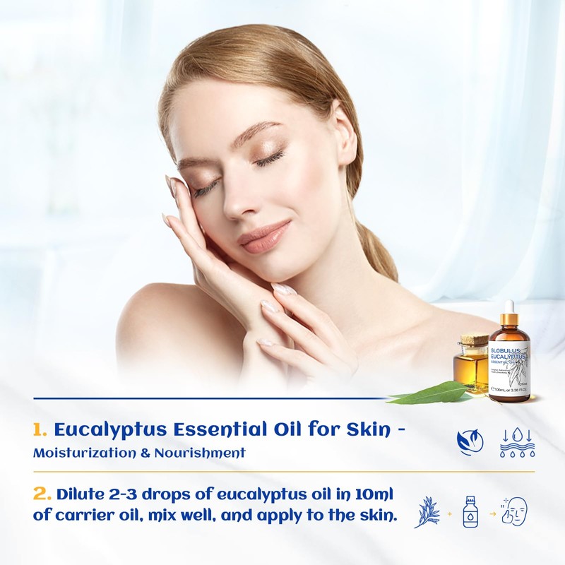 HIQILI 100ML Eucalyptus Essential Oil for Spray, Diffuser & Skin,