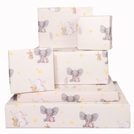 Central 23 - Elephant and Rabbit Wrapping Paper - 6 Sheets for Cute Baby Wrapping Paper - Baby Shower - Christening - Christening - Stars - Rabbit - Rabbit - Made in the UK