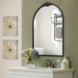 BAODANFU Vintage Black Arch Wall Mirror, Traditional Baroque Mirror for Bathroom, 24 x 36 Farmhouse Mirrors for Bedroom Dining Living Room, Entryway, Foyer, Over Fireplace Mantle Sink Decor