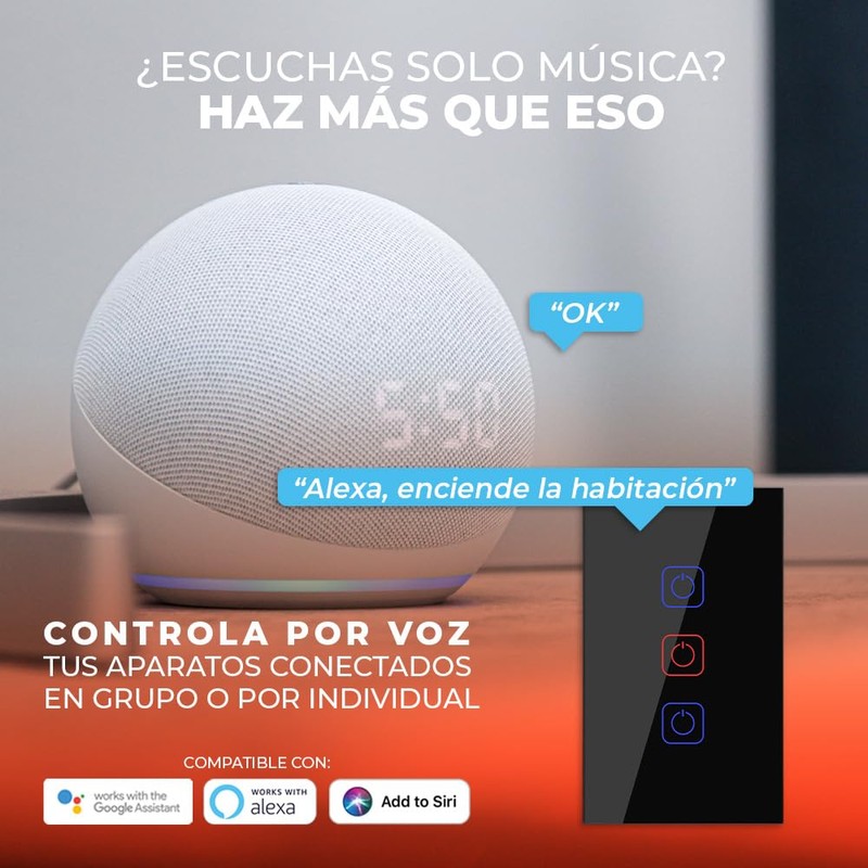 Tecnolite Connect - Apagador Inteligente Táctil WiFi 3 Circuitos, Sin