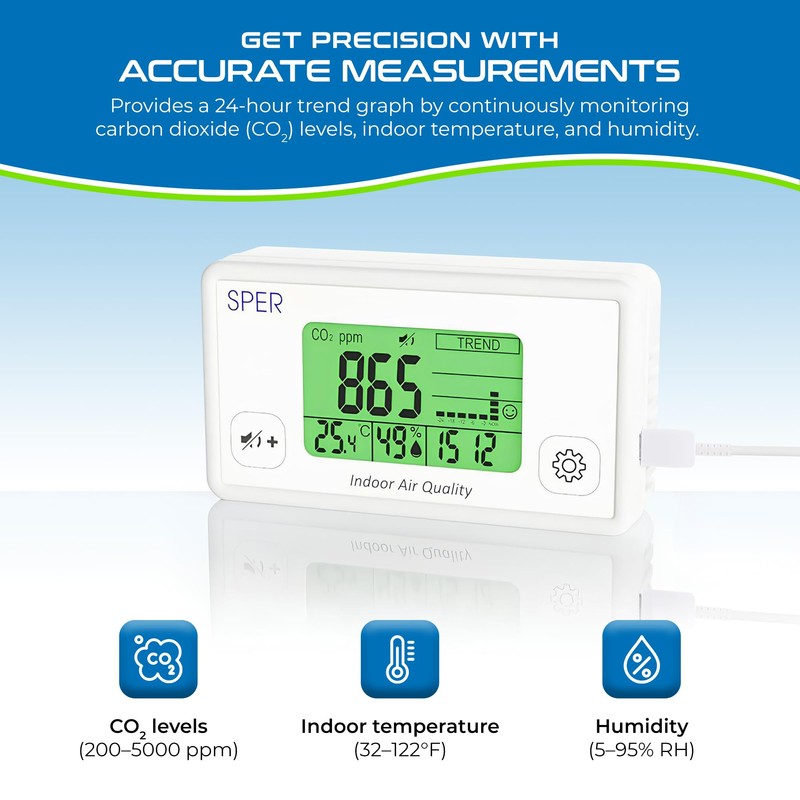 Sper Scientific Indoor Air Quality Monitor with Color Coded Display