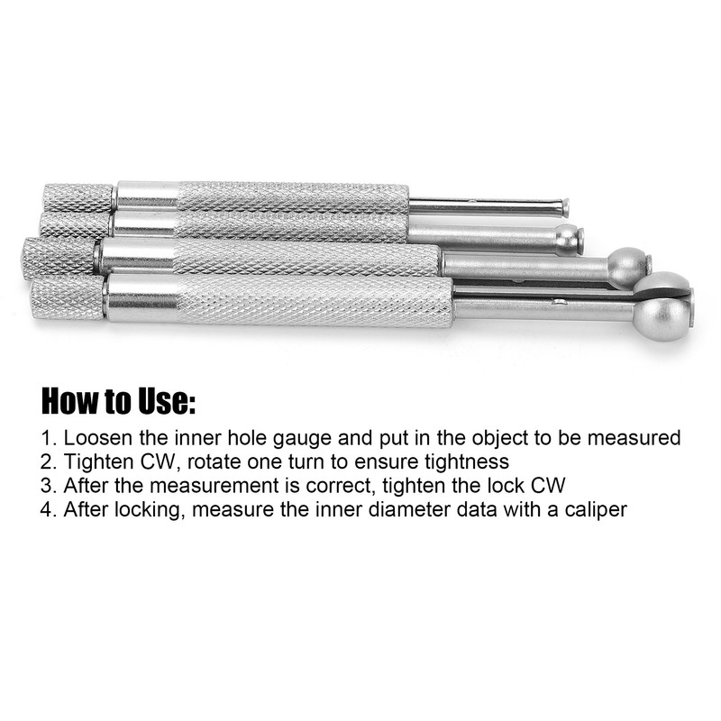 4Pcs Bore Gauge Telescopic BallType with Diamond NonSlip Handle Measuring