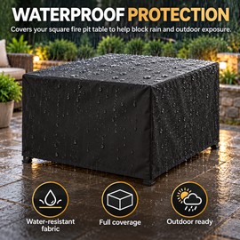 Waterproof Square Fire Pit Cover for Outdoor Protection – 210T Polyester Cover with Drawstring Bottom for Patio Fire Pit Tables