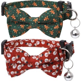 Christmas Cat Collar Breakaway with Cute Removable Bow Tie and Bell for Kitty Adjustable Safety