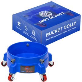 GRIT GUARD Bucket Dolly with Wheels - Rolling Detailing Wash Bucket with 5 Wheels and 2 Locking Casters Compatible with 2.5, 4, 5 and 6 Gallon Buckets (Blue, 2" Red Casters)