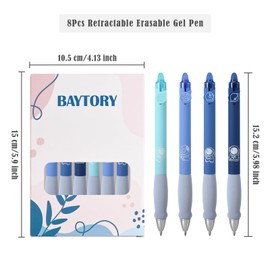 BAYTORY Pack of 8 Erasable Pens, Gel Pens, Erasable Rollerball Pen, Retractable Gel Pens, Blue and Black, Quick Drying Ink with Eraser, Smooth Writing, Convenient to Use (Blue)