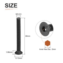 DTGN 20 Pack M3-0.5x30mm Flat Head Socket Cap Bolts Hex Socket Flat Head Bolts Carbon Steel Black Oxide Full Thread Counter Sink Bolts