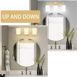 Mondarktry Brushed Gold Bathroom Light Fixtures,3-Light Vanity Lights,Farmhouse Bathroom Vanity Lamps with Frosted Glass Shade,Modern Bathroom Wall Sconces for Bedroom Cabinet Living Room Hallway