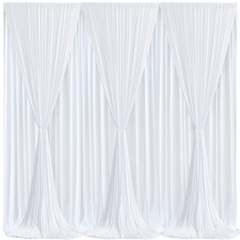 White Backdrop Curtains 6 Panels, 10 Feet Wrinkle-Free Polyester Photography Backdrop Drapes for Wedding Baby Shower Party Background Backdrop Stand- 24 X10FT (White)