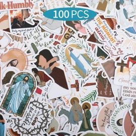 100 PCS Jesus Stickers Christian Stickers Inspirational Stickers Jesus Faith Stickers Vinyl Waterproof Bible Journaling Supplies Stickers for Water Bottle Phone Bumper Computer Guitar Religious Gift