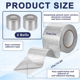 2 Rolls Aluminum Foil Heat Shield Tape Cool Tapes, Self-Adhesive Heat Reflective Heat Resistant High-Temperature Tape, Heat Reflective Adhesive Heat Shield Thermal Barrier Foil Tape, 2 Inch x 32.8 ft