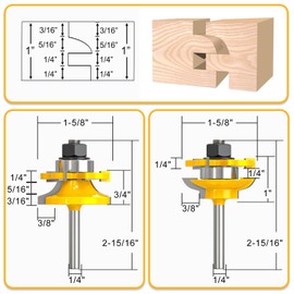 MEANLIN 2PCS Bit Thumbnail Rail and Stile Router Bit Set 1/4 Inch Shank Woodworking Tongue and Groove Router Bit Raised Panel Milling Cutter Tools for Cabinet Door, Frames and More