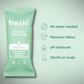 FreshWipes Ocean Fresh Shampoo Cap Pack of 3 - No Rinse for Elderly or Disabled - Cleanses & Conditions For No Shower Access, Camping & Festival Use - Dermatologically Tested