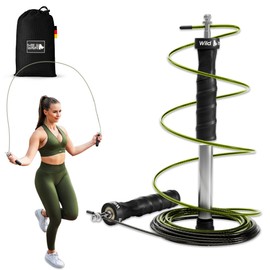 Wild Instincts Professional Skipping Rope, Non-Slip Handles, 3 m Steel Ropes / Skipping Rope with Ball Bearings / Extra Weights with Bag / Speed Rope / Jump Rope for Skipping Rope, Adult Fitness (Mesh