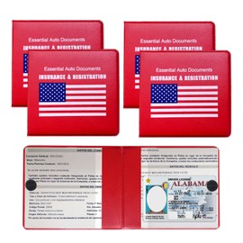 Yourkar 4 PCS Car Registration Insurance Holder, Auto Card and Document Wallet with Magic Tape Closure, Driver License Keeper for Cars, Trucks, SUVs, Universal Car Accessories (Blue Flag, Red)