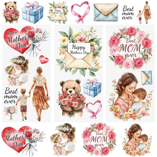 WANDIC 3 Sheets Mother's Day Rub on Transfer Stickers Kinship