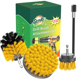 SCRUBIT Drill Brush Attachment Set - Power Scrubber Tile and Grout Tool - Use for Kitchen, Shower, Bathtub and Floor Surface - All Purpose Household Cleaning Kit Includes 3 Brushes with A Bit Extender