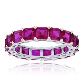 DECADENCE Sterling Silver Rhodium Polished 4mm Ruby Princess Cubic Zirconia Eternity Band for Women | AAA Cubic Zirconia Spinel Gemstone Engadgement Wedding Ring | Sizes 5-10