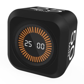 MOSTRUST Rotating Cube Pomodoro Timer 5, 25, 10, 50 Min Preset + Custom Countdown, Desk Productivity Flip Visual Timer w/Silicone Case, Silent Mode, Ideal for ADHD Tool Study Work School (Black)