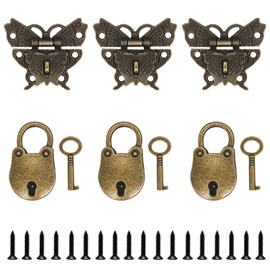 Aweisile Vintage Latch Pack of 3 Mini Padlock Antique Decorative Hook Hasp Vintage Style Mini Padlock Retro Butterfly Shaped Latch Hasp Mini Padlocks for Wooden Box